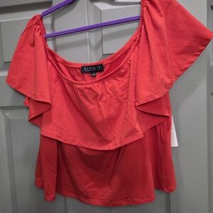 Eloquii Women's Bold Red Ruffle Blouse